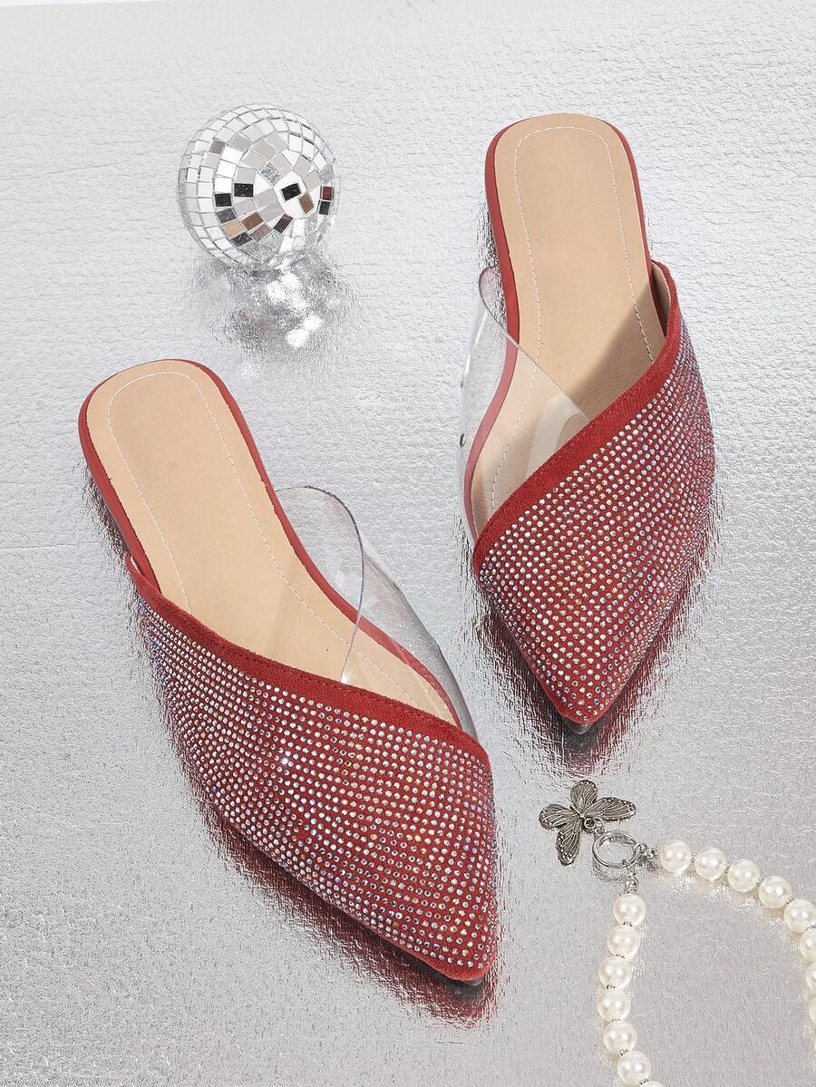 Đỏ  Faux Suede Pha lê Đồ trang trí Trong suốt Vá lại Giày phẳng Đối với phụ nữ , Ngẫu nhiên Pha lê Cách nhấn & Pha lê Màu sắc - Đỏ - Xem 1