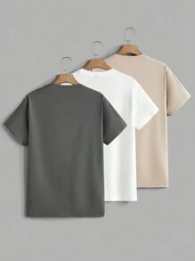 Manfinity VCAY Bộ 3 áo thun nam tay ngắn dệt kim thường ngày - Màu xám đen - Xem 2