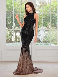 Women's Gradient Sequin Mermaid Evening Party Formal Dress - Black - View 4