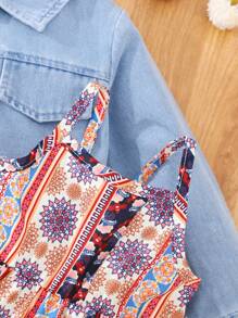 Baby Girl Flap Detail Jacket & Floral Print Slip Dress - Multicolor - View 8