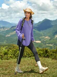 In My Nature Ladies' Outdoor Round Neck Long Sleeve Purple Top T-Shirt With Letter Print Plain T Shirt Hiking Women Clothes