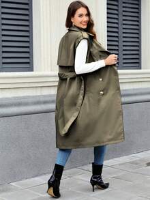 Women's Mid-Length Commuter Trench Coat With Pockets And Belt - An Ideal Choice For Spring And Autumn - Green - View 3