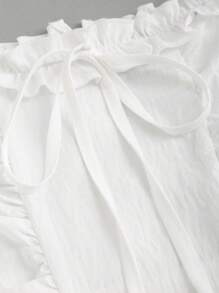 SHEIN Unity Solid Color Off Shoulder Multi-Layer Ruffle Halter Neck Dress - White - View 4