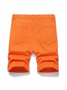 Shorts de mezclilla rasgados en unicolor para niño preadolescente - Naranja - Ver 3