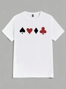 Manfinity Homme Men's Poker Printed Round Neck Short Sleeve T-Shirt - White - View 5