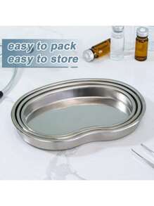 1 件不锈钢肾形消毒托盘罐罐容器瓶镊子医疗牙科手术美容纹身配件，不锈钢肾形托盘，肾形呕吐盆，器械托盘消毒板可重复使用肾形盘用于纹身消毒（大号） - 銀色 - 查看 1