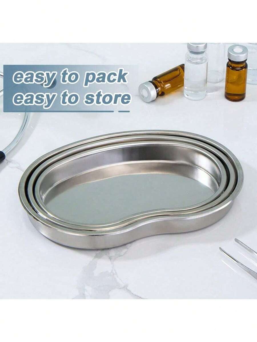 1 件不锈钢肾形消毒托盘罐罐容器瓶镊子医疗牙科手术美容纹身配件，不锈钢肾形托盘，肾形呕吐盆，器械托盘消毒板可重复使用肾形盘用于纹身消毒（大号） - 銀色 - 查看 1