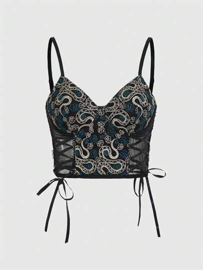 Goth Snake Print Lace Up Cami Top