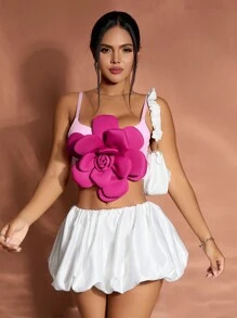 SHEIN Unity Haut De Camisole Féminin Avec Des Détails Exagérés De Fleurs En 3d - Rose bonbon - Voir 7