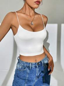 SHEIN Essnce 情人节约会性感露背吊带背心 - 白色 - 查看 5