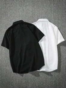 Manfinity Homme Camisa De Manga Corta Con Corazón En Relieve Para Hombres - Blanco y Negro - Ver 3