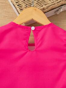 SHEIN Vestido Con Volantes Y Diseño De Caricatura Para Chica Joven - Rosa Fucsia - Ver 5