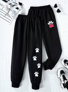 SHEIN Tween Girl Claw Print Joggers Set - Black - View 1