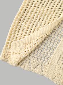 Young Girls' Hollow Out Knitted Front Open Long Sleeve Cardigan - Apricot - View 3