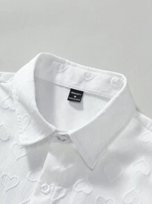 Manfinity Homme Camisa De Manga Corta Con Corazón En Relieve Para Hombres - Blanco y Negro - Ver 9