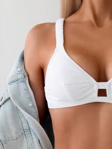 SHEIN Swim 女士纯色镂空两件套比基尼套装夏季海滩 - 白色 - 查看 4