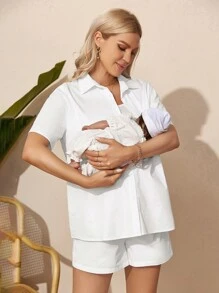 SHEIN 2 Stücke/Set bequeme und praktische Stillkleidung für schwangere Frauen für die Umstandsmode