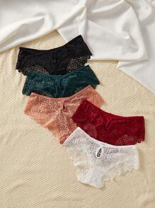 5pcs/Set Lace Triangle Panties With Bow Decoration Lingerie Bow Tie - Multicolor - View 2