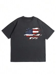 Men's American Style Printed Short Sleeve T-Shirt - Dark Grey - View 3