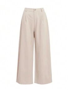 DAZY Women's Solid Color Pleated And Loose Suit Trousers,Women Dress Pants - Beige - View 14