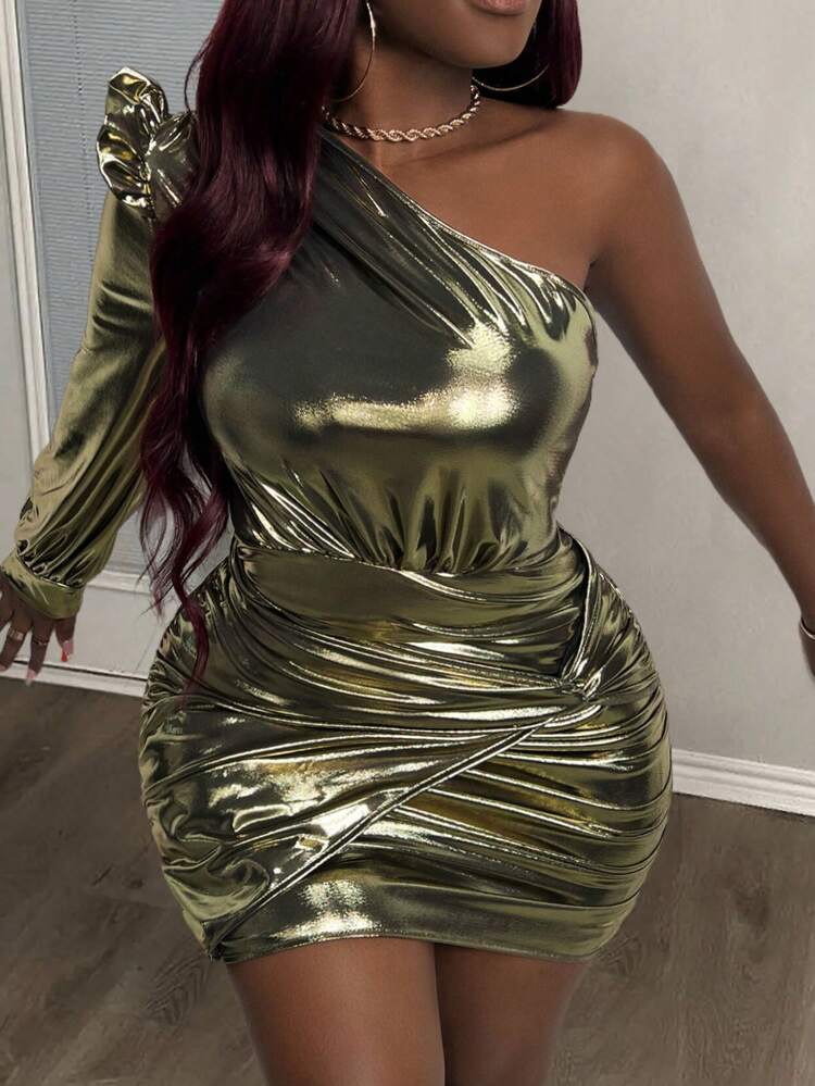 Women'S One Shoulder Twist & Pleated Dress