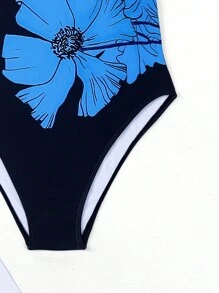 SHEIN Swim Lushore 花卉印花圆领无袖连体泳衣，修身剪裁，适合游泳、度假、夏季海滩 - 藍色 - 查看 6