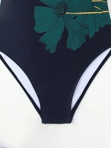 Swim Lushoire 2025 女式撞色花卉印花连体泳衣，适合海滩/度假夏季 - 綠色 - 查看 3