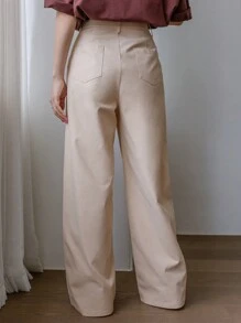 DAZY Women's Solid Color Pleated And Loose Suit Trousers,Women Dress Pants - Beige - View 11