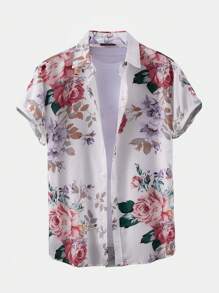 ROMWE MEN Street Life Men Floral Print Shirt Without Tee - Multicolor - View 1