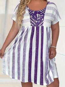 SHEIN Holidaya Kích thước lớn Của phụ nữ In Đầm giản dị - Màu tím - Xem 5