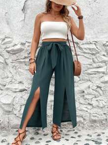 SHEIN Franclia 大尺碼配帶裂口寬腿褲