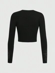 ROMWE Grunge Punk 字母交叉圖案短款T恤 - 黑色 - 查看 2