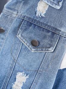 SHEIN Young Boys' T-Shirt, Sleeveless Jacket, Denim Coat And Long Pants 3pcs/Set - Baby Blue - View 4