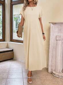 EMERY ROSE Solid Batwing Sleeve Tunic Summer Dress - Apricot - View 4