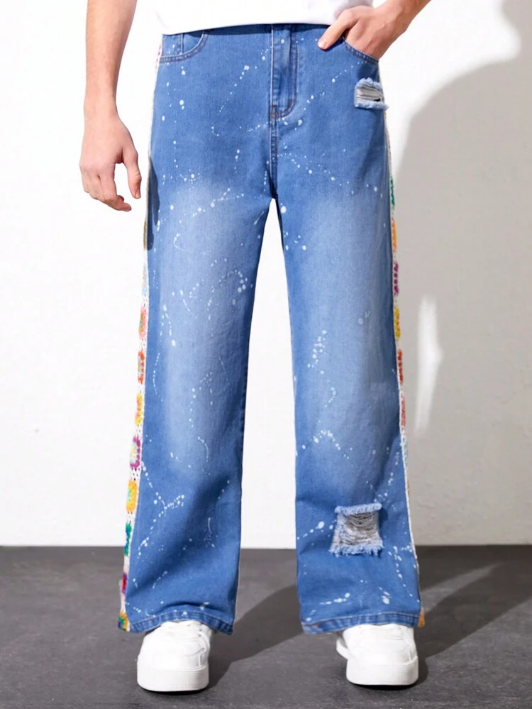 Teen Boys' Vintage Personalized Printed Loose & Comfortable Straight Leg Jeans