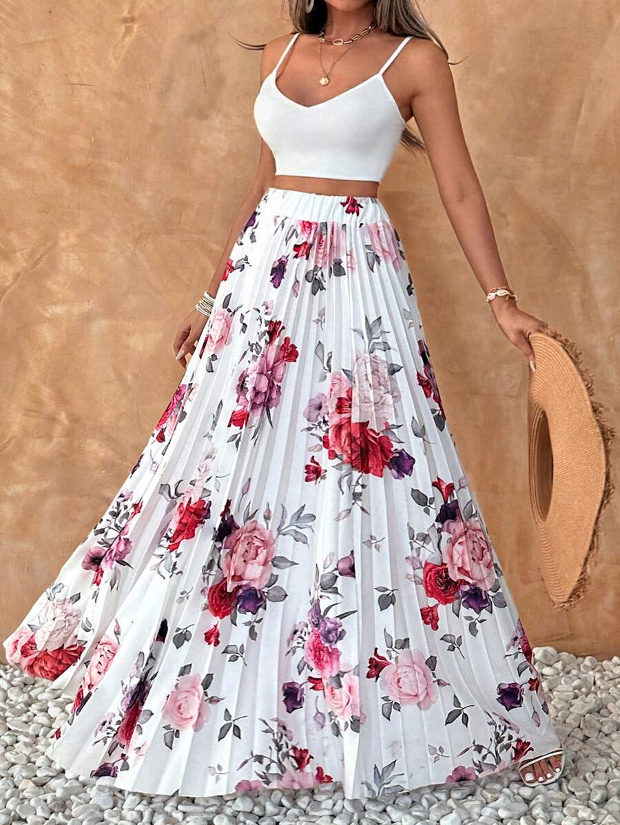 EURMUSE 長版花卉百褶裙 - 彩色 - 查看 1