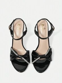 Sandalias De Tacón Alto Y Punta Fina Con Diamantes De Imitación Para Mujer - Negro - Ver 4