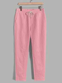 Manfinity VCAY Men's Casual Letter Embossed Polo Shirt With Notch Neckline And Long Pants 2pcs/Set - Pink - View 4