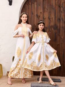 SHEIN Vestido de punto con estampado floral para niña adolescente
