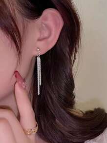 Starry Sky Long Tassel Earrings With Unique & Premium Design For Women's Fashion Elegance - Silver - View 2
