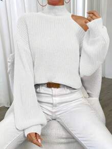 RosyDaze Jersey De Cuello Alto De Color Sólido Para Mujer Con Patrón Texturizado