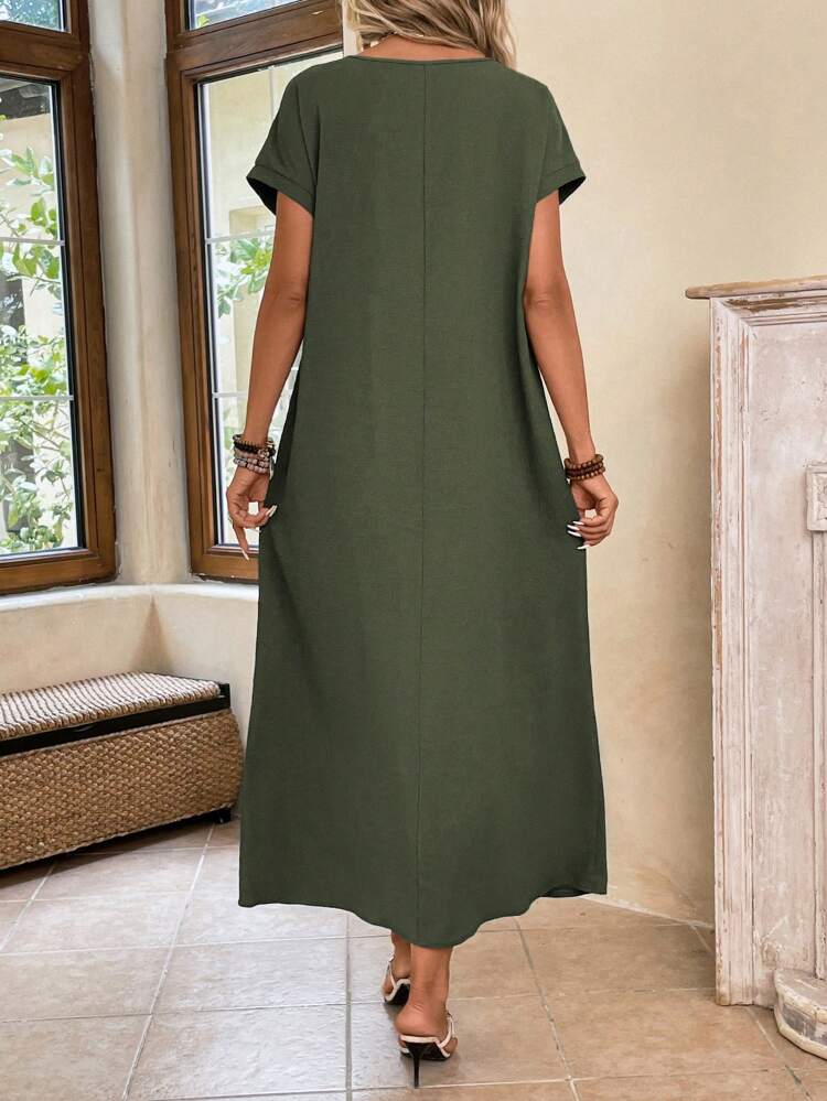 Solid Batwing Sleeve Tunic Summer Dress
