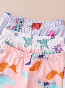 6pcs Baby Girls' Minimalist Ocean Creature Print Snug Fit Round Neck T-Shirt And Shorts Set, 3 Outfit Casual Homewear Combo - Multicolor - View 3