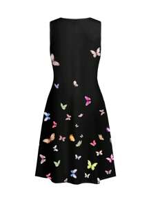 EMERY ROSE Đầm bodycon không tay họa tiết bướm giản dị dành cho nữ - màu đen - Xem 3