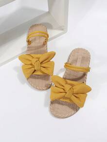 米色蝴蝶结凉鞋女士时尚拖鞋，夏季防滑户外沙滩拖鞋 - 黃色 - 查看 3