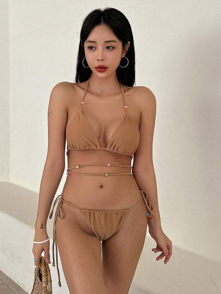 Women's Vacation Style Halter Bikini Swimwear Set Bathing Suit For Summer Beach,Tankini Bathing Suit