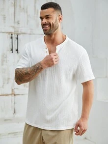 Manfinity Homme Màu thuần Nam Kích thước lớn Ngắn tay Nút Áo thun - trắng - Xem 4