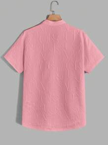 Manfinity VCAY Men's Casual Letter Embossed Polo Shirt With Notch Neckline And Long Pants 2pcs/Set - Pink - View 5