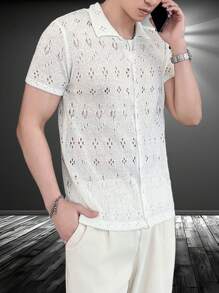 Manfinity Homme Nam Xu hướng: Cắt giảm Ngắn tay Áo len Mở Với Mở Mặt trước - trắng - Xem 5