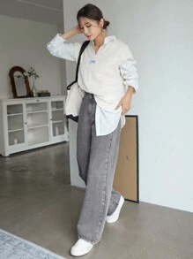 DAZY High Waisted Wide Leg Jeans - Grey - View 2